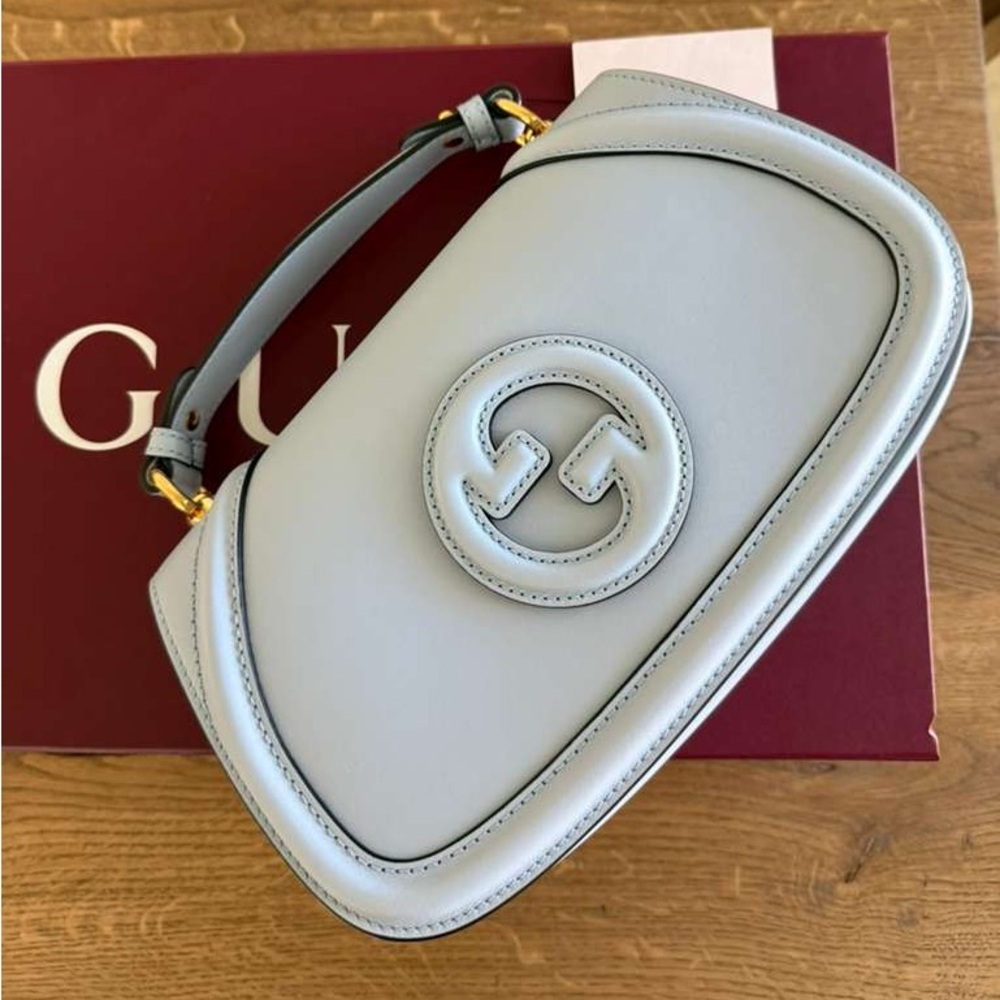 100% Authentic NEW Gucci Blondie Large Top Handle Crossbody Handbag Light Blue - Picture 5 of 13